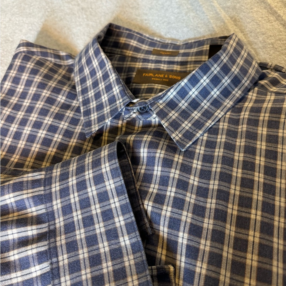 Fairlane & Sons Wrinkle Free Regular Fit Plaid Button Down Long‎ Sleeve XXL Tall